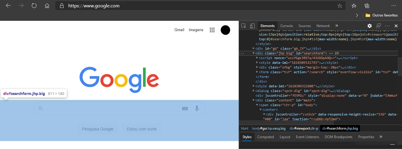 O elemento div ainda é usado no google.com em janeiro de 2021